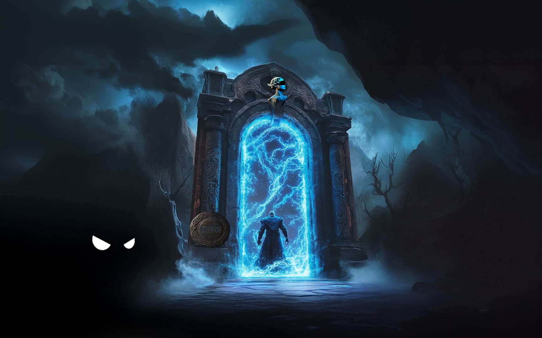 Mystical door with blue energy